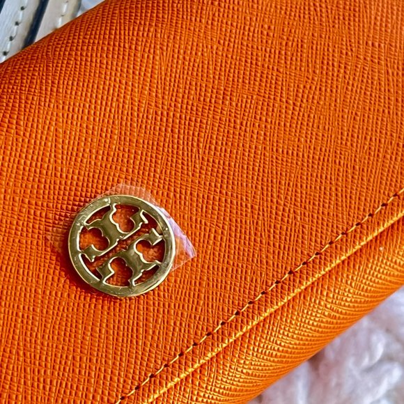 Tory Burch Orange Gold Logo Sunglass Eyeglasses Case NWOT - Picture 5 of 7